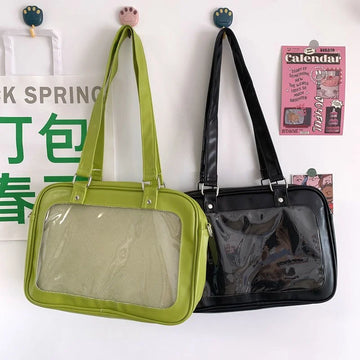 Qfdian Japanese Preppy All Match Shoulder Bag Girls Transparent Patchwork Handbags Women Y2k Aesthetic Simple Cute Crossbody Ita Bags